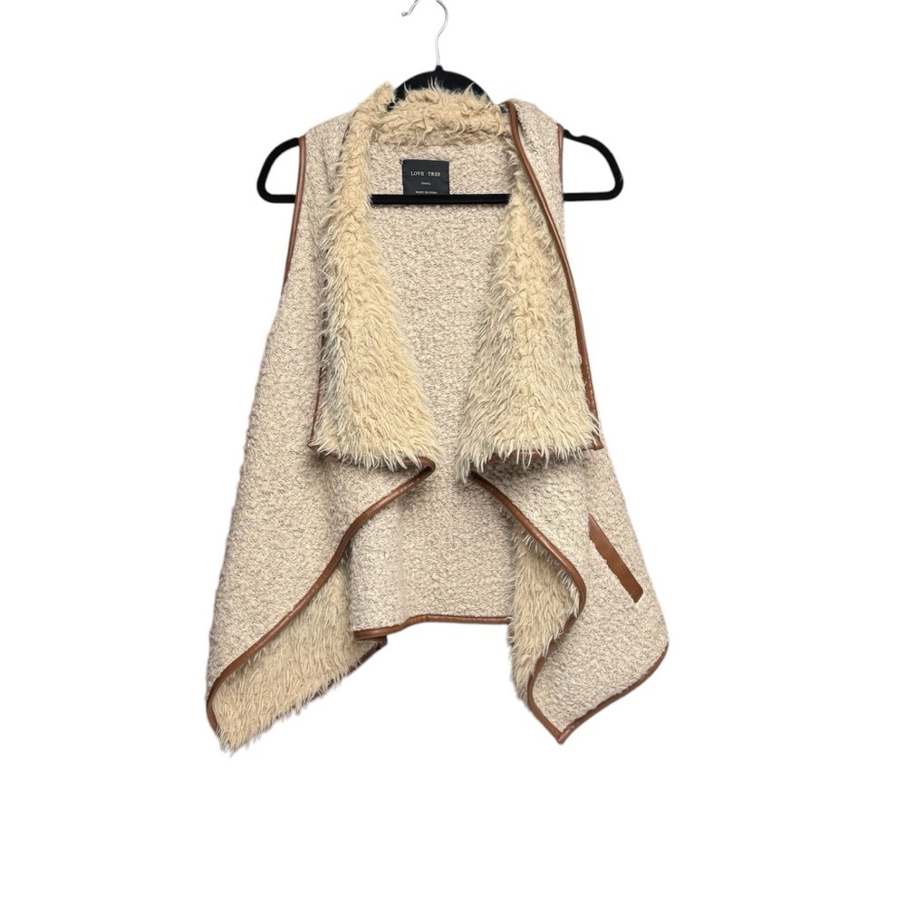 Love Tree Cream and Tan Faux Fur Vest size small
